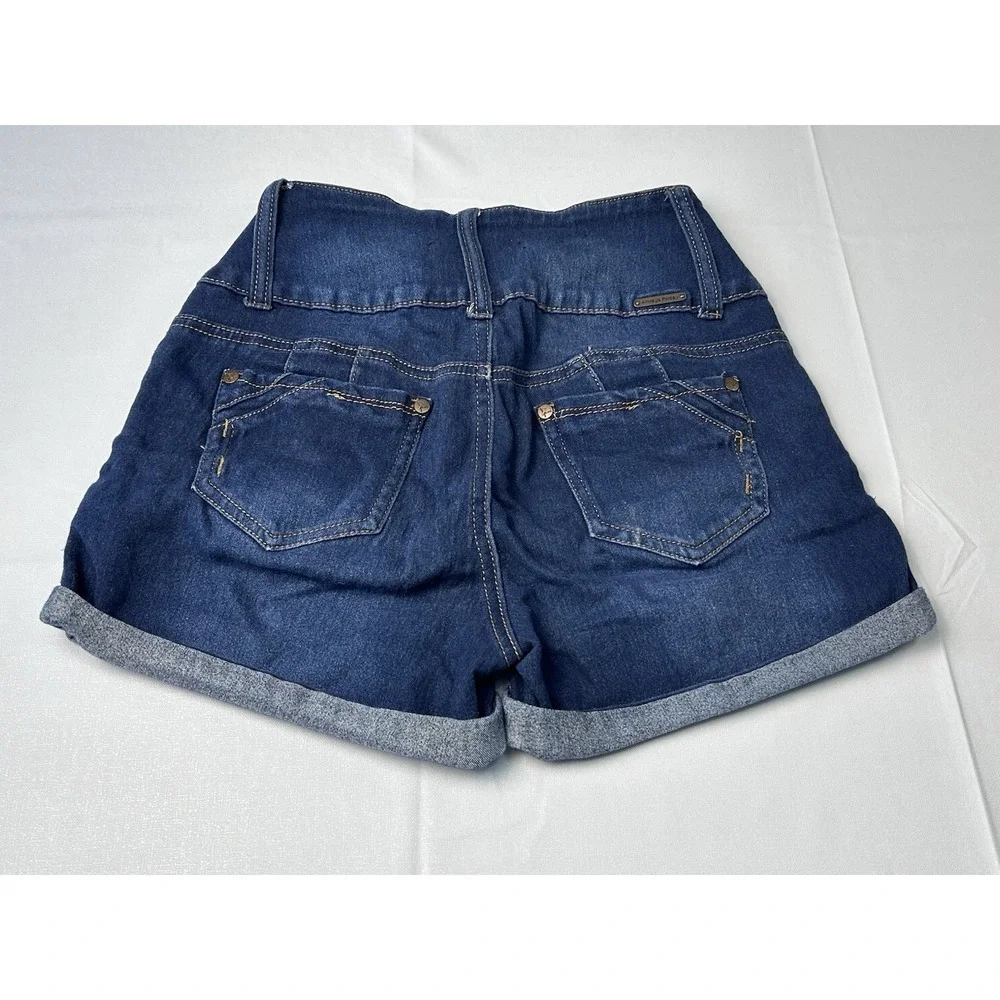Boho Chic Dark Wash Denim Shorts Juniors‎ 5 Cuffed Stretch Casual Festival Indie
